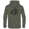 Urban Carp Hoodie: ein cooler Karpfen Hoodie für Karpfenangler mit Rückendruck in olivgrün. Ein cooler Angler Hoodie und eine tolle Geschenkidee für Karpfenangler.