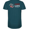 Bio Karpfen T-Shirt für Karpfenangler: blaues Carp Life T-Shirt für Angler mit Rückendruck.