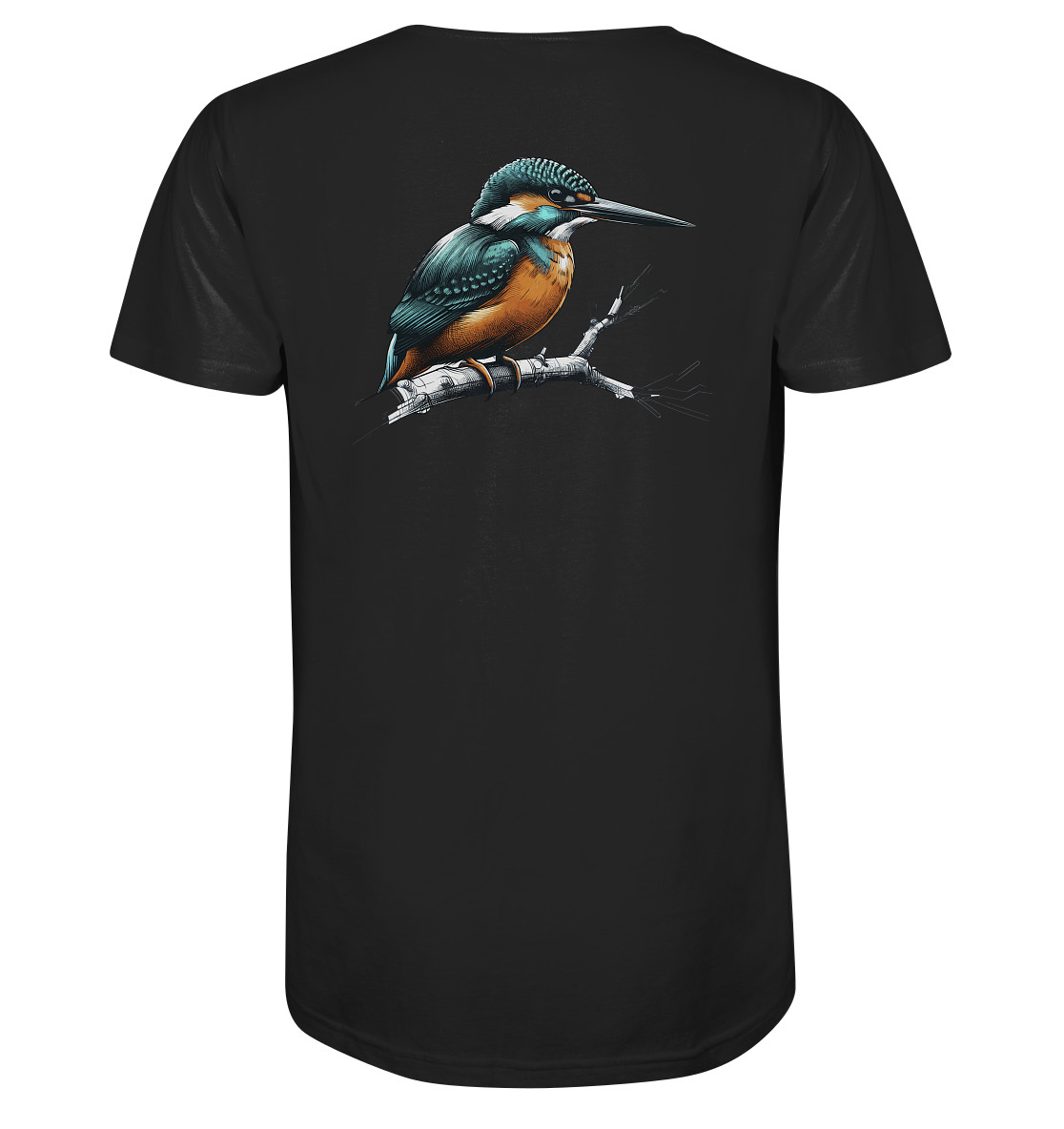 Bio Eisvogel T-Shirt für Karpfenangler: schwarzes Kingfisher Shirt für Angler. Ein tolles Angler T-Shirt und Geschenk für Naturfreunde.