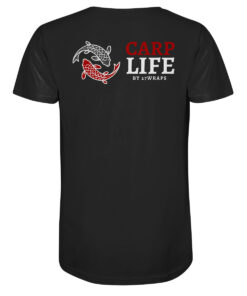 Bio Karpfen T-Shirt für Karpfenangler: schwarzes Carp Life T-Shirt für Angler mit Rückendruck.