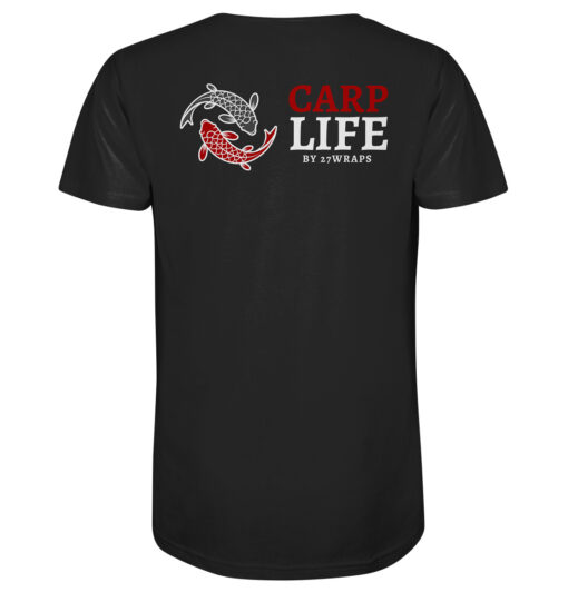 Bio Karpfen T-Shirt für Karpfenangler: schwarzes Carp Life T-Shirt für Angler mit Rückendruck.