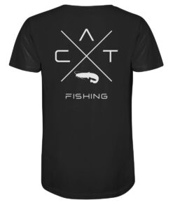 Bio T-Shirt für Welsangler in schwarz mit Catfishing Rückendruck. Ein tolles Geschenk für Wels Angler. Wels Shirts für Angler.