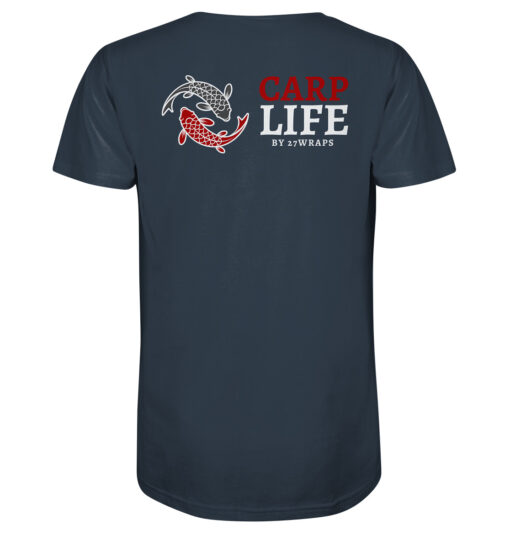 Bio Karpfen T-Shirt für Karpfenangler: graublaues Carp Life T-Shirt für Angler mit Rückendruck.