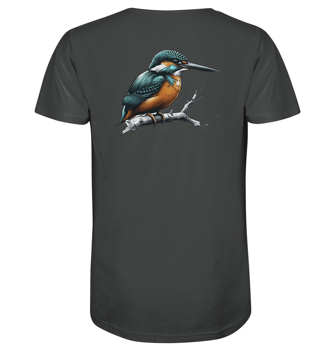 Bio Eisvogel T-Shirt für Karpfenangler: antrazitfarbenes Kingfisher Shirt für Angler. Ein tolles Angler T-Shirt und Geschenk für Naturfreunde.