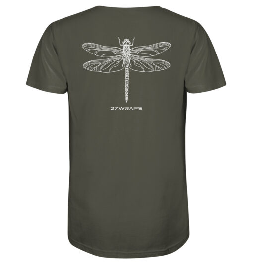 Bio Libellen T-Shirt für Karpfenangler: olivgrünes Dragonfly Shirt für Angler. Ein tolles Angler T-Shirt und Geschenk für Angler.