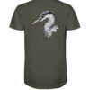 Bio Graureiher T-Shirt für Karpfenangler: olivgrünes Graureiher Shirt für Naturfreunde. Ein tolles Angler T-Shirt und Geschenk für Naturfreunde.