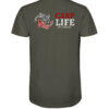 Bio Karpfen T-Shirt für Karpfenangler: olivgrünes Carp Life T-Shirt für Angler mit Rückendruck.