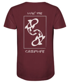 Bio Karpfen Shirt für Karpfenangler: rotes Livin' the carplife Carp Shirt für Angler. Ein tolles Angler Geschenk.