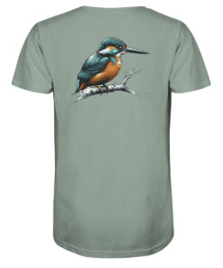 Bio Eisvogel T-Shirt für Karpfenangler: hellgrünes Kingfisher Shirt für Angler. Ein tolles Angler T-Shirt und Geschenk für Naturfreunde.