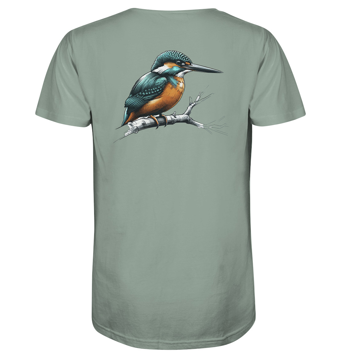 Bio Eisvogel T-Shirt für Karpfenangler: hellgrünes Kingfisher Shirt für Angler. Ein tolles Angler T-Shirt und Geschenk für Naturfreunde.