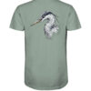 Bio Graureiher T-Shirt für Karpfenangler: hellgrünes Graureiher Shirt für Naturfreunde. Ein tolles Angler T-Shirt und Geschenk für Naturfreunde.
