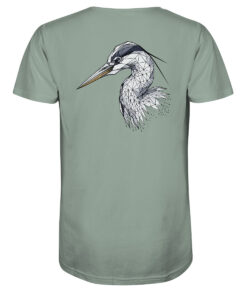 Bio Graureiher T-Shirt für Karpfenangler: hellgrünes Graureiher Shirt für Naturfreunde. Ein tolles Angler T-Shirt und Geschenk für Naturfreunde.