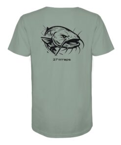 Urban Catfish T-Shirt für welsangler: ein cooles Wels Shirt für Angler mit Rückendruck in aloe. Ein elegantes Waller T-Shirt und eine besondere Geschenkidee für Welsangler.