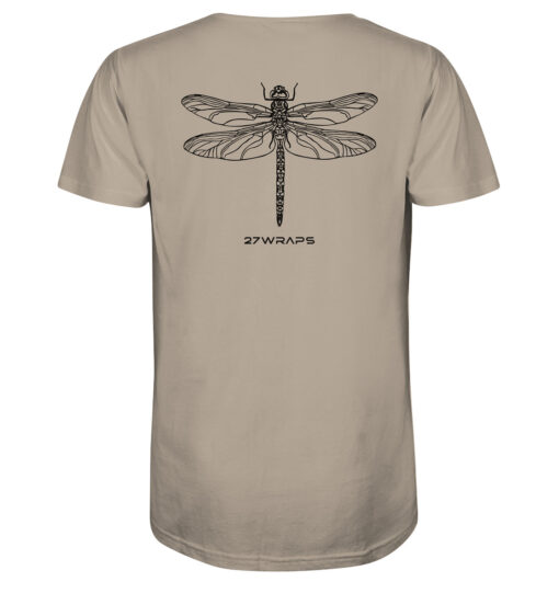Bio Libellen T-Shirt für Karpfenangler: sandfarbenes Dragonfly Shirt für Angler. Ein tolles Angler T-Shirt und Geschenk für Angler.