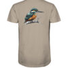 Bio Eisvogel T-Shirt für Karpfenangler: sandfarbenes Kingfisher Shirt für Angler. Ein tolles Angler T-Shirt und Geschenk für Naturfreunde.