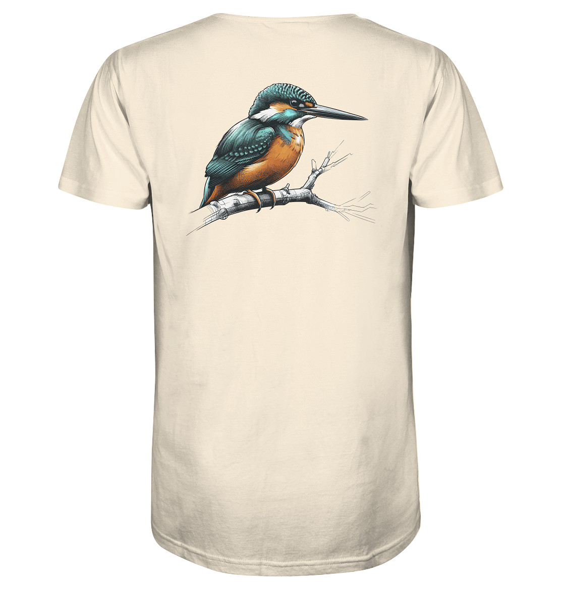 Bio Eisvogel T-Shirt für Karpfenangler: naturweißes Kingfisher Shirt für Angler. Ein tolles Angler T-Shirt und Geschenk für Naturfreunde.
