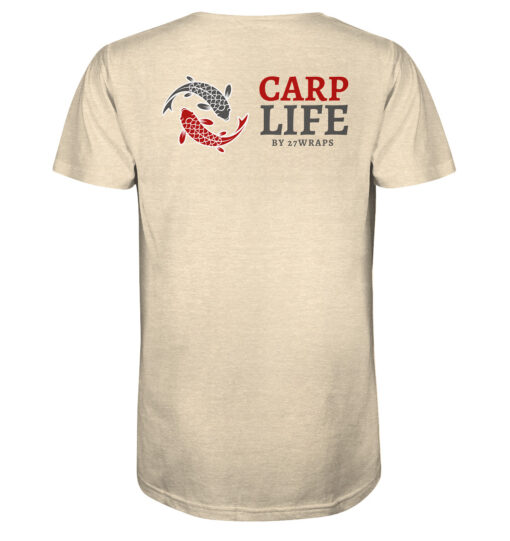 Bio Karpfen T-Shirt für Karpfenangler: naturweißes Carp Life T-Shirt für Angler mit Rückendruck.