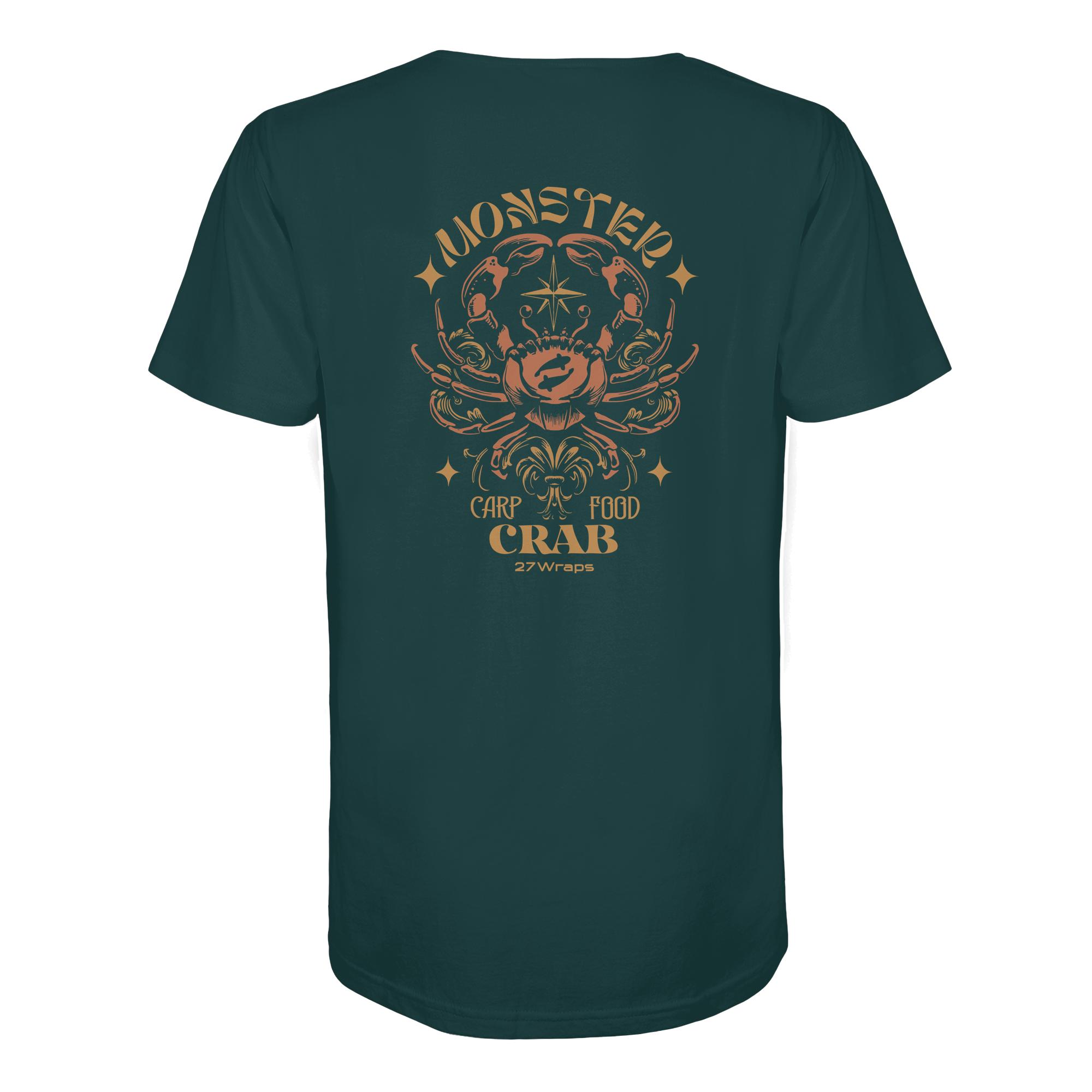 Monster Crab T-Shirt für Karpfenangler: ein besonderes Karpfen Shirt für Karpfenangler mit Rückendruck in dunkelgrün. Ein elegantes T-Shirt zum Karpfenangeln und eine tolles Geschenk für den Angelbuddy.