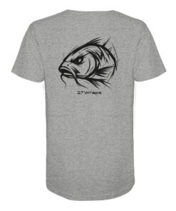 Urban Carp T-Shirt: ein cooles Karpfen Shirt für Karpfenangler mit Rückendruck in graumeliert. Ein cooles Angler T-Shirt und Geschenk für Karpfenangler.