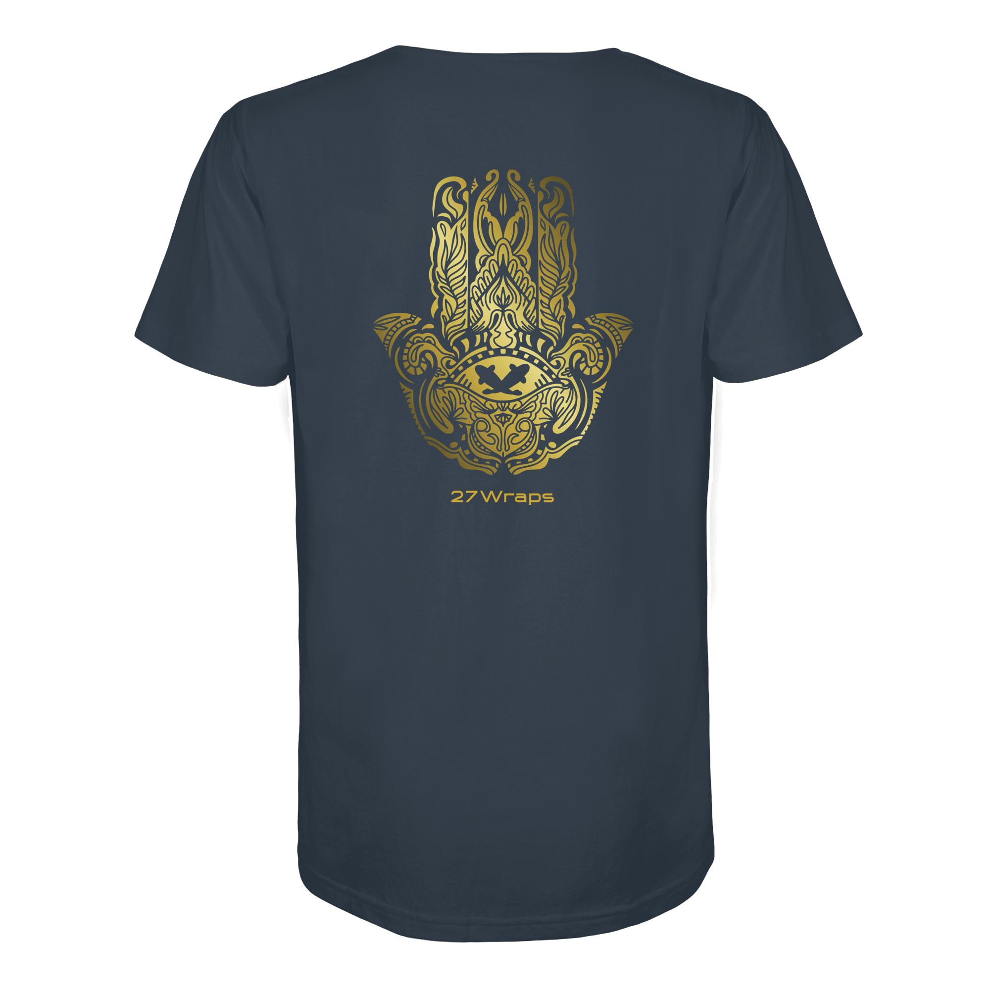 Hamsa Carp T-Shirt für Karpfenangler: ein besonderes Karpfen Shirt für Karpfenangler mit dem bekannten Hamsa Schutzsymbol in blaugrau. Ein elegantes T-Shirt zum Karpfenangeln und eine besondere Geschenkidee für Karpfenangler.