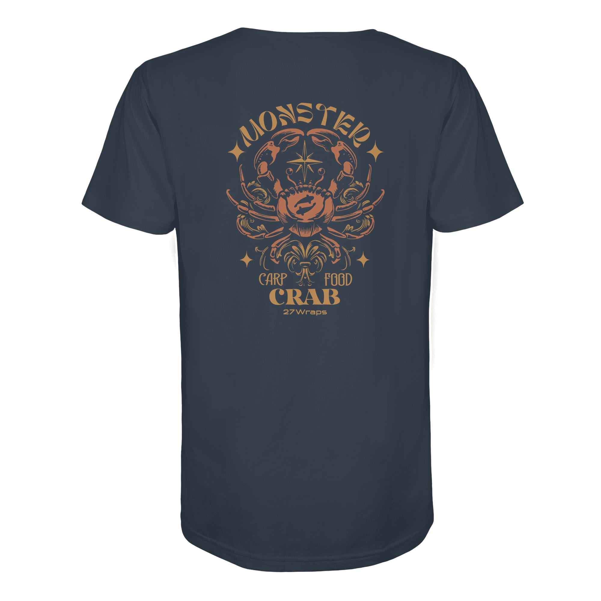 Monster Crab T-Shirt für Karpfenangler: ein besonderes Karpfen Shirt für Karpfenangler mit Rückendruck in blaugrau. Ein elegantes T-Shirt zum Karpfenangeln und eine tolles Geschenk für den Angelbuddy.
