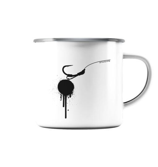 Hookbait Graffiti Emaille Tasse für Karpfenangler. Ideal als Geschenk für Angler.