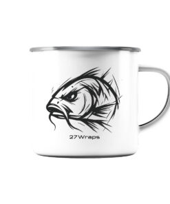 Urban Carp Emaille Tasse mit elegantem Karpfen Druck. Perfekt als Geschenk für Angler - urbane Tasse für Karpfenangler.