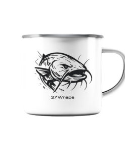 Urban Catfish Emaille Tasse für Welsangler mit elegantem Wels Druck. Perfekt als Geschenk für Angler - urbane Tasse für Wallerangler.