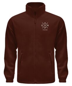 Carp Fishing Fleecejacke für Karpfenangler: warme, bequeme Angler Fleecejack mit Stick. Besondere Fleecejacke zum Angeln in Schokobraun. Ein besonderes Geschenk für Karpfenangler.