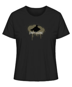 Karpfen Angler T-Shirt Damen im urban style für Karpfenanglerinnen. Streetwear für Karpfenangler. Carpfishing Graffiti Karpfen T-Shirt für Karpfenanglerinnen in schwarz.