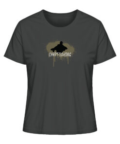 Karpfen Angler T-Shirt Damen im urban style für Karpfenanglerinnen. Streetwear für Karpfenangler. Carpfishing Graffiti Karpfen T-Shirt für Karpfenanglerinnen in anthrazit.