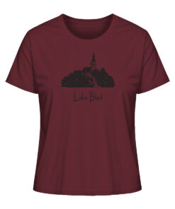 Lake Bled Damen Angler T-Shirt für alle Karpfenanglerinnen in burgundfarben.