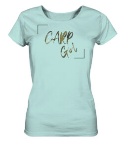 Carp Girl Damen T-Shirt für Anglerinnen in hellblau. Besondere T-Shirts für Anglerinnen von 27Wraps.