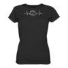 Bio Karpfen Shirt für Karpfenanglerinnen mit Karpfenzelt und Herzschlaglinie: schwarzes Herzschlag Bivvy T-Shirt für Karpfenanglerinnen. Ein tolles Angler T-Shirt und Geschenk für Karpfenangler.