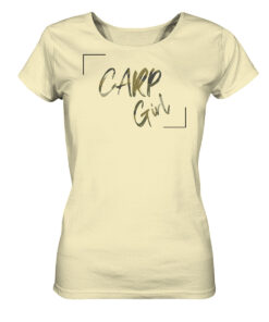 Carp Girl Damen T-Shirt für Karpfenanglerin in butter. Besondere T-Shirts für Anglerinnen von 27Wraps.
