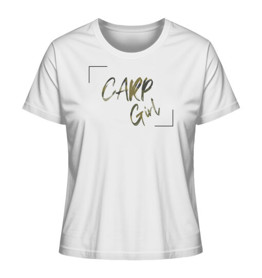 Carp Girl Damen T-Shirt für Karpfenanglerin in weiß. Besonderes Angler T-Shirt Damen und Anglershirts von 27Wraps.