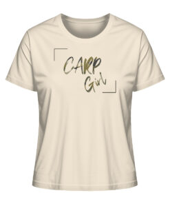 Carp Girl Damen T-Shirt für Karpfenanglerin in naturweiß. Besonderes Angler T-Shirt Damen und Anglershirts von 27Wraps.