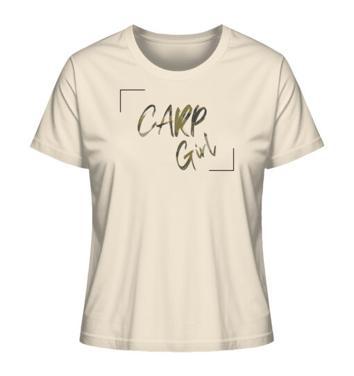 Carp Girl Damen T-Shirt für Karpfenanglerin in naturweiß. Besonderes Angler T-Shirt Damen und Anglershirts von 27Wraps.