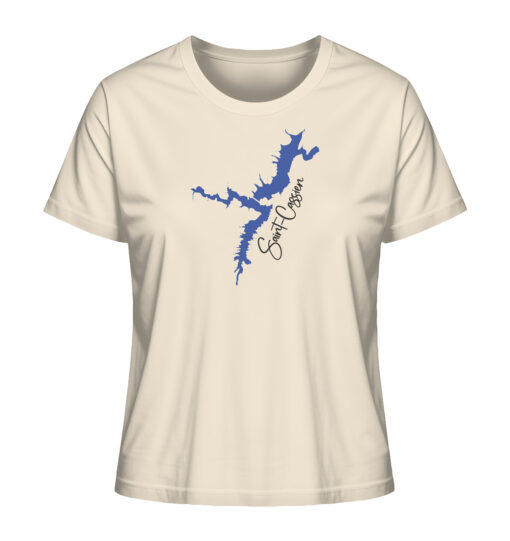 Lac de Saint-Cassien Damen Angler T-Shirt in naturweiß. Besondere Damen Anglerbekleidung, Karpfen Shirts und mehr für Anglerinnen.