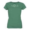 Bio Karpfen Shirt für Karpfenanglerinnen mit Karpfenzelt und Herzschlaglinie: grünes Herzschlag Bivvy T-Shirt für Karpfenanglerinnen. Ein tolles Angler T-Shirt und Geschenk für Karpfenangler.