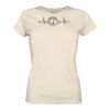 Bio Karpfen Shirt für Karpfenanglerinnen mit Karpfenzelt und Herzschlaglinie: naturweißes Herzschlag Bivvy T-Shirt für Karpfenanglerinnen. Ein tolles Angler T-Shirt und Geschenk für Karpfenangler.