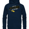 Lustiger Karpfen Hoodie für Karpfenangler: navyblauer Bio Hoodie für Angler mit lustigem Druck: Möge das Futter mit dir sein - Spod Edition! Ein lustiges Geschenk für Angler.