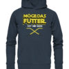 Lustiger Karpfen Hoodie für Karpfenangler: graublauer Bio Hoodie für Angler mit lustigem Druck: Möge das Futter mit dir sein! Ein lustiges Geschenk für Angler.