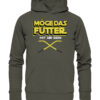 Lustiger Karpfen Hoodie für Karpfenangler: olivgrüner Bio Hoodie für Angler mit lustigem Druck: Möge das Futter mit dir sein! Ein lustiges Geschenk für Angler.