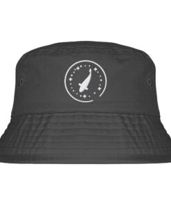Moon Carp Bucket Hat für Karpfenangler in graphite grey: Anglerhut mit Stick für Karpfenangler. Besonderer Fischerhut aus Bio-Baumwolle mit elegantem Karpfen Stick. Ein toller Hut für Angler - ideal auch als Angler Geschenk.
