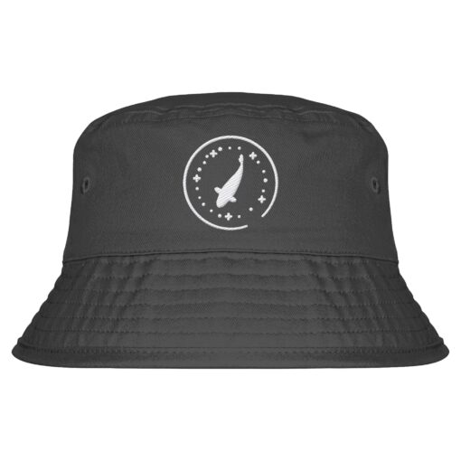 Moon Carp Bucket Hat für Karpfenangler in graphite grey: Anglerhut mit Stick für Karpfenangler. Besonderer Fischerhut aus Bio-Baumwolle mit elegantem Karpfen Stick. Ein toller Hut für Angler - ideal auch als Angler Geschenk.