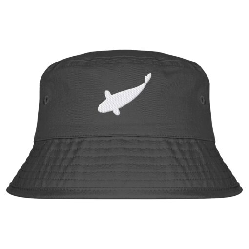 Carp Style Karpfen Bucket Hat für Karpfenangler in graphite grey: Anglerhut mit Stick für Karpfenangler. Besonderer Fischerhut aus Bio-Baumwolle mit elegantem Karpfen Stick. Ein toller Hut für Angler - ideal auch als Angler Geschenk.