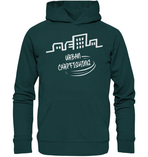 Bio Urban Carpfishing City Hoodie für Karpfenangler: grüner Karpfen Hoodie für Angler. Ein tolles Angler Geschenk.