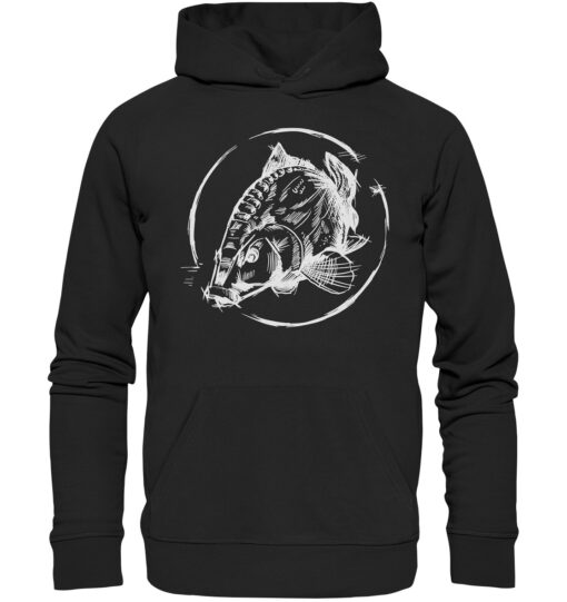 Schwarzer Bio Karpfen Hoodie für Angler: Carp Hoodie für Karpfenangler. Ein tolles Angler Geschenk.