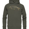 Bio Zeilenkarpfen Hoodie für Karpfenangler: olivgrüner Karpfen Hoodie für Angler. Ein tolles Angler Geschenk.